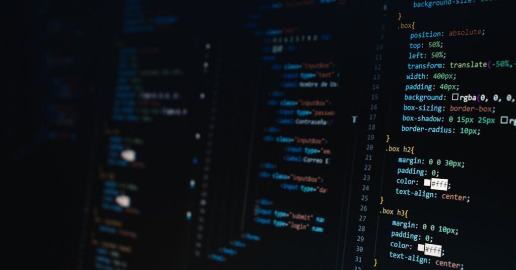 Detailed view of HTML and CSS code on a dark screen, representing modern web development.