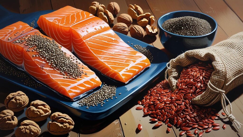 aliments oméga-3, saumon, noix