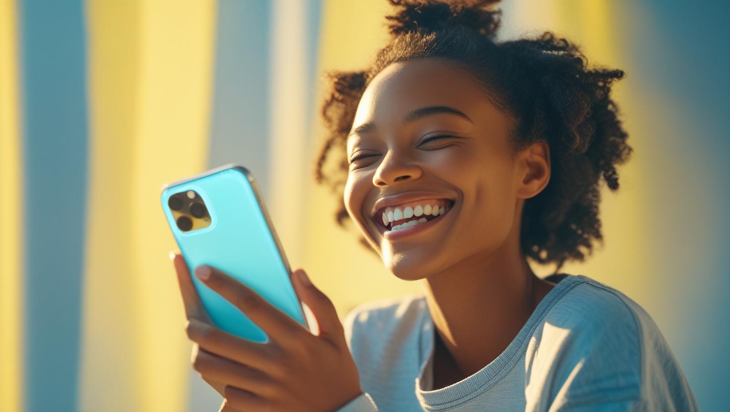 Personne ayant un taux de dopamine élevé en regardant son téléphone.
