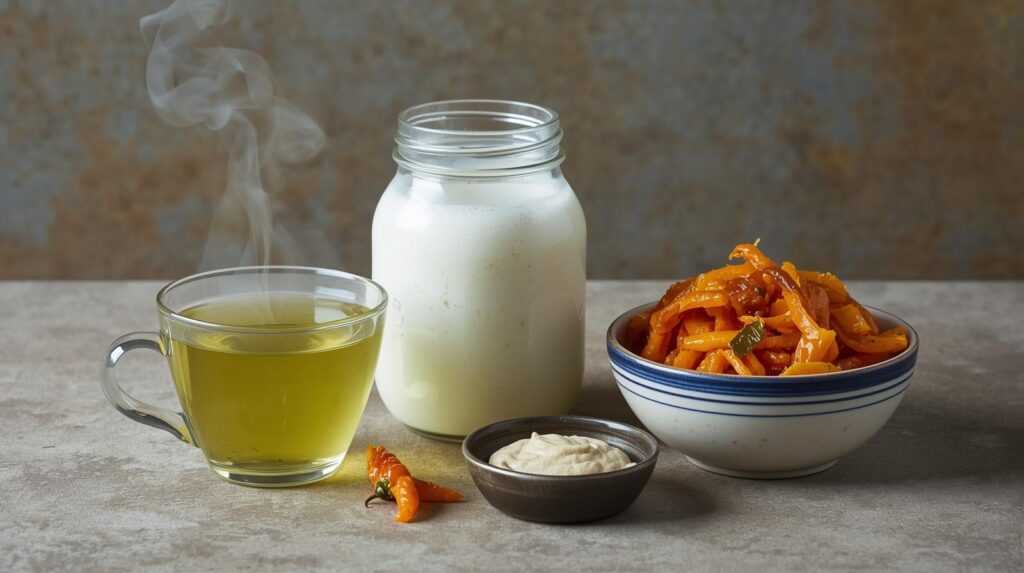 Aliments contenant du gaba, thé vert, kéfir, yaourt, kimchi, miso.