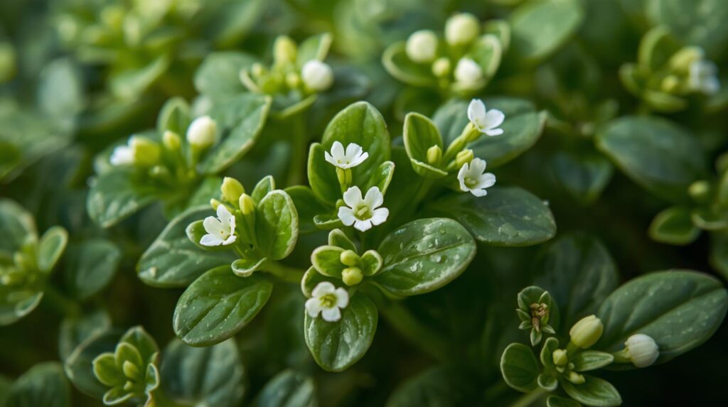 Plante bacopa monnieri utilisée pour traiter les troubles de la mémoire, l'anxiété, l'épilepsie.