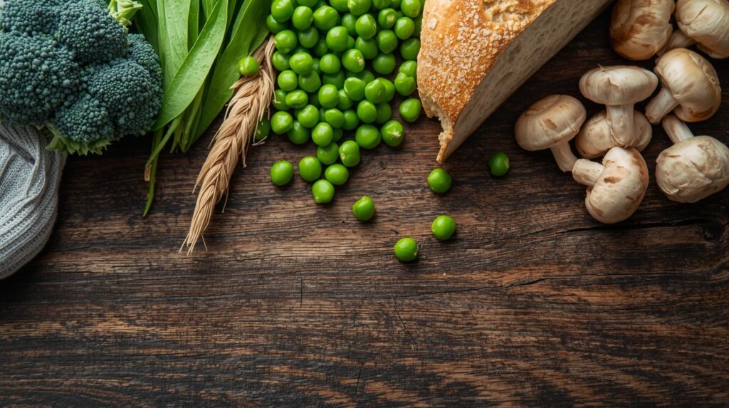 Sources alimentaires de spermidine : pois, haricots, germe de blé, champignons.