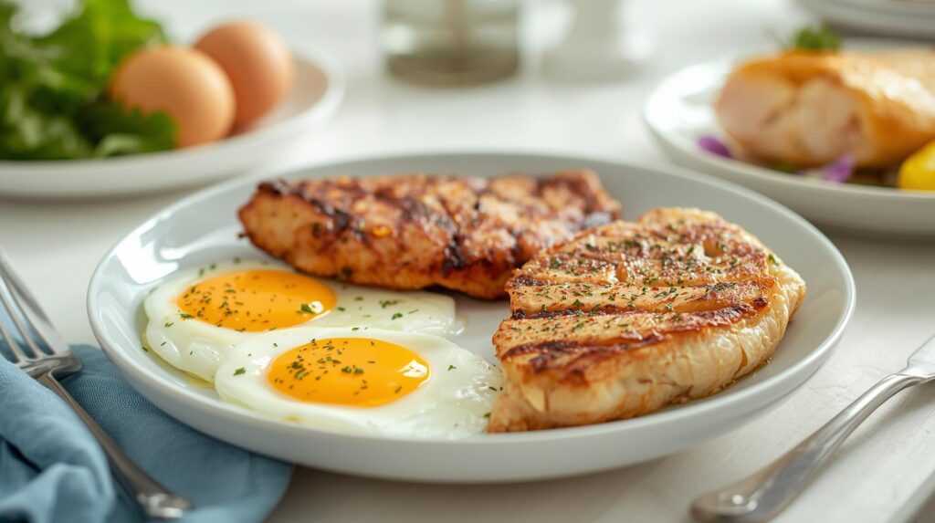 Sources alimentaires protéinées, bienfaits sur le métabolisme, oeuf, poisson, poulet.